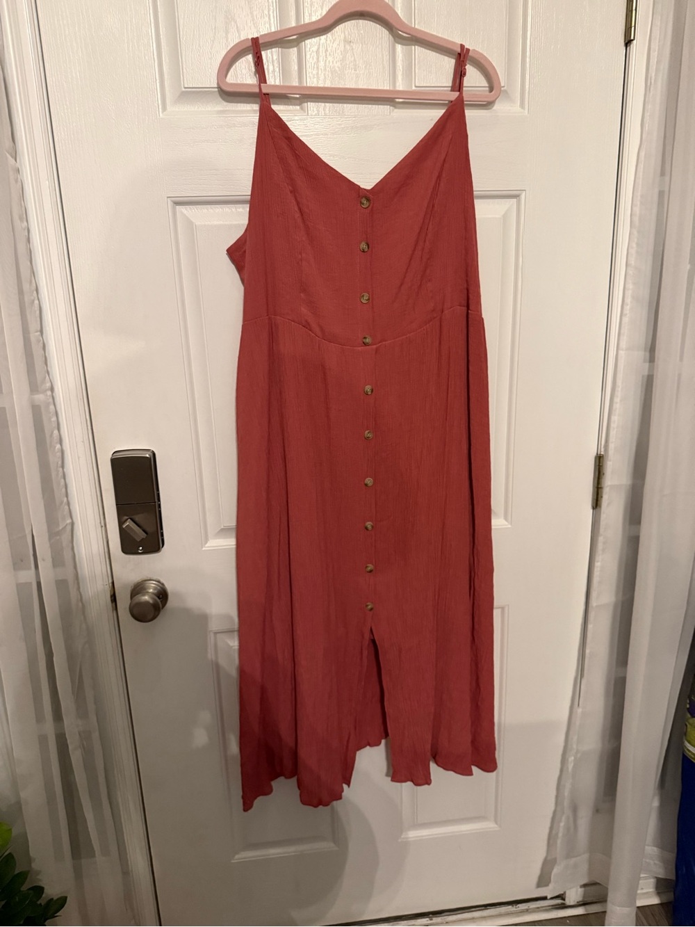 BloomChic Rust-Red Button-Front Midi Dress NWOT
